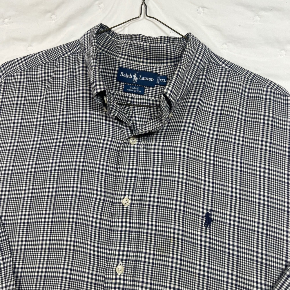 Polo Ralph Lauren Blake Shirt Mens XXL Navy Blue White Check Cotton Button Down